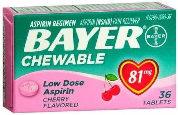 Bayer Chewable Low Dose Baby Aspirin Cherry 81 Mg 36-Count (Pack of 3)