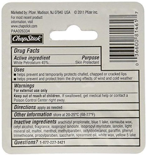 ChapStick Classic Skin Protectant Lip Balm, Spearmint Flavor, 1 Count (Pack of 12)