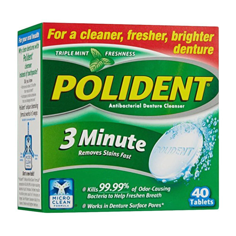 Polident 3 Minute Denture Cleanser Tablets, 40 ea (Pack of 2)