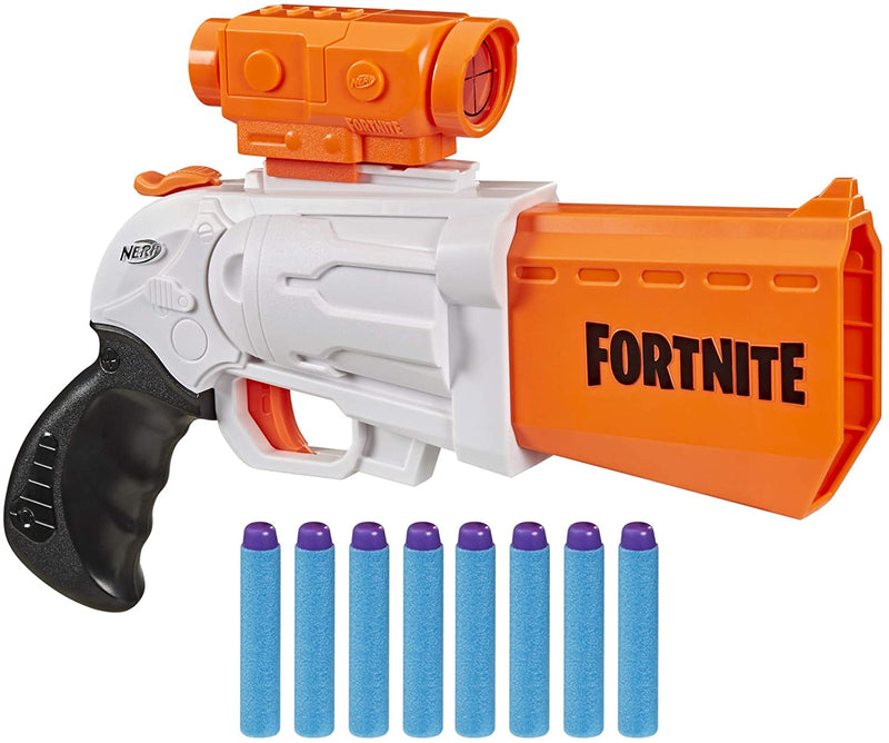 NERF Fortnite SR Blaster  4-Dart Hammer Action Includes Removable Scope and 8 Official Elite Darts