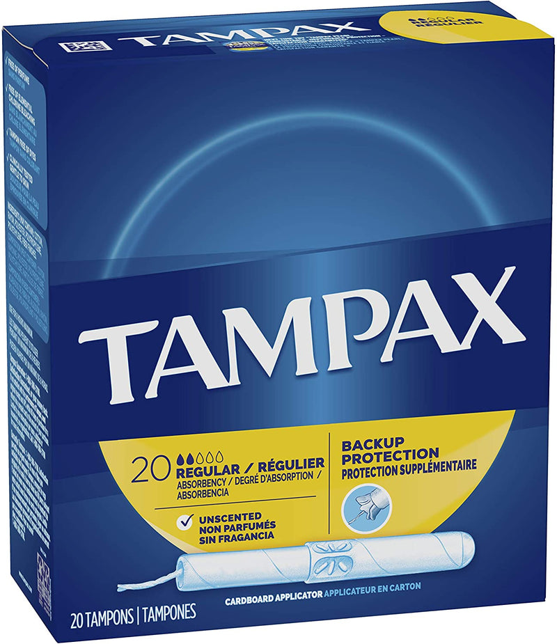 Tampax Cardboard Applicator Tampons, Regular Absorbency, 20 Count