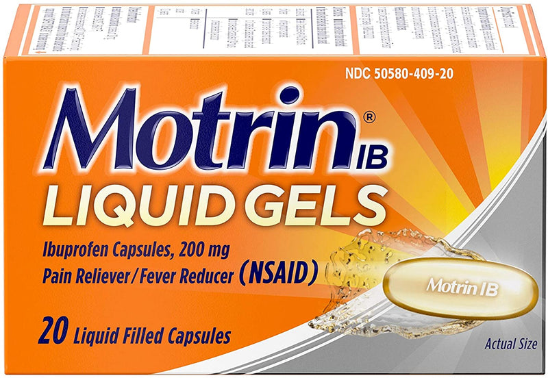 Motrin IB Liquid Gels, Ibuprofen 200mg, Fever, Muscle Aches, Headache & Back Pain Relief, 20 ct.