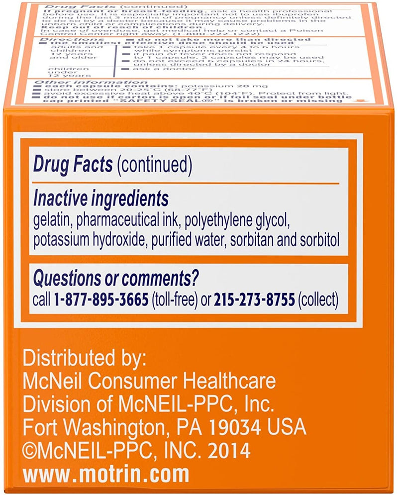 Motrin IB Liquid Gels, Ibuprofen 200mg, Fever, Muscle Aches, Headache & Back Pain Relief, 20 ct.