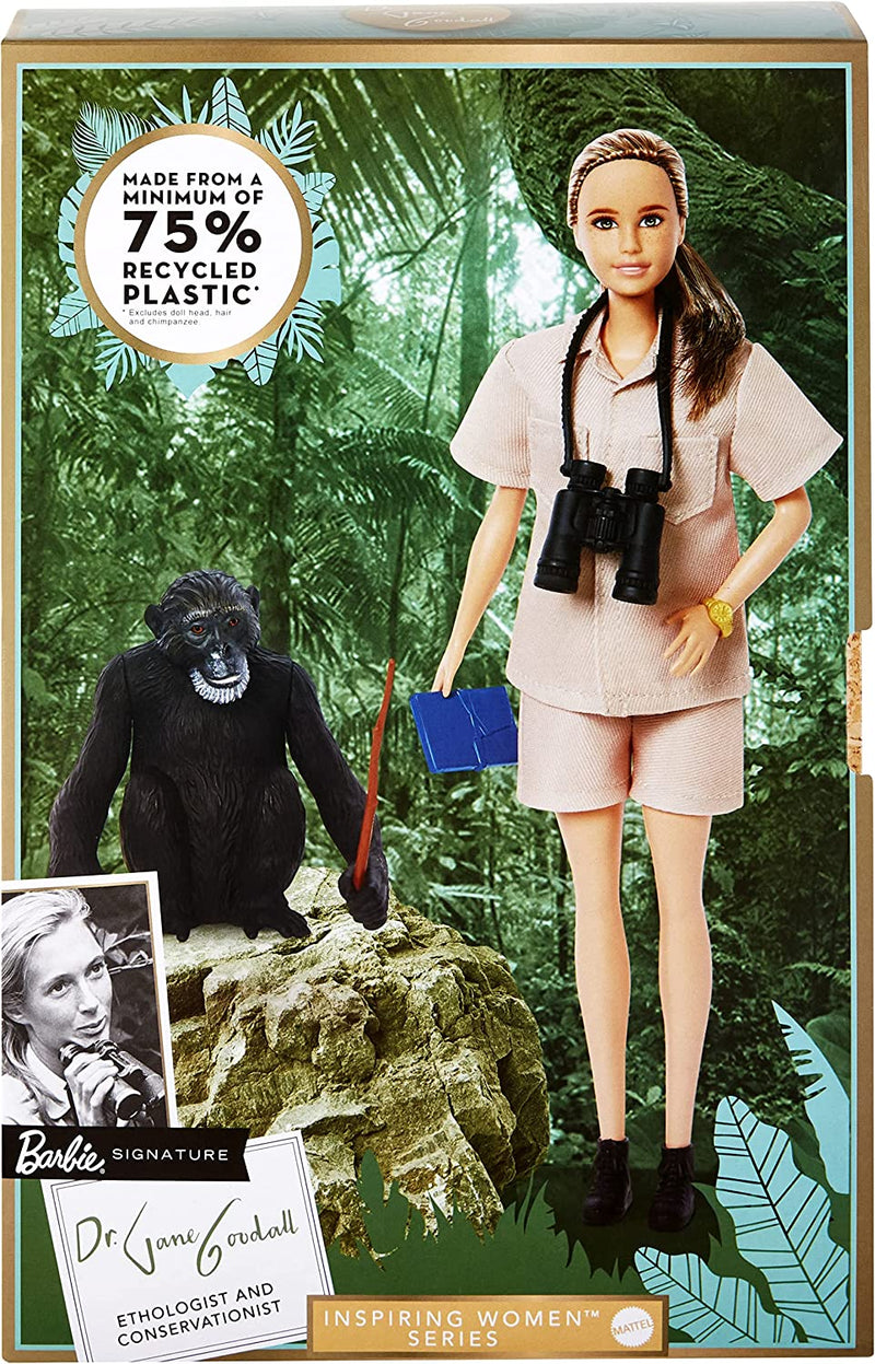 Dr. Jane Goodall Barbie Inspiring Women Doll, Made from Recycled Materials, Gift for Collectors and Kids Ages 6 Years Old & Up