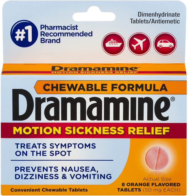 Dramamine Chewable Formula Motion Sickness Relief | Orange | 8 Count